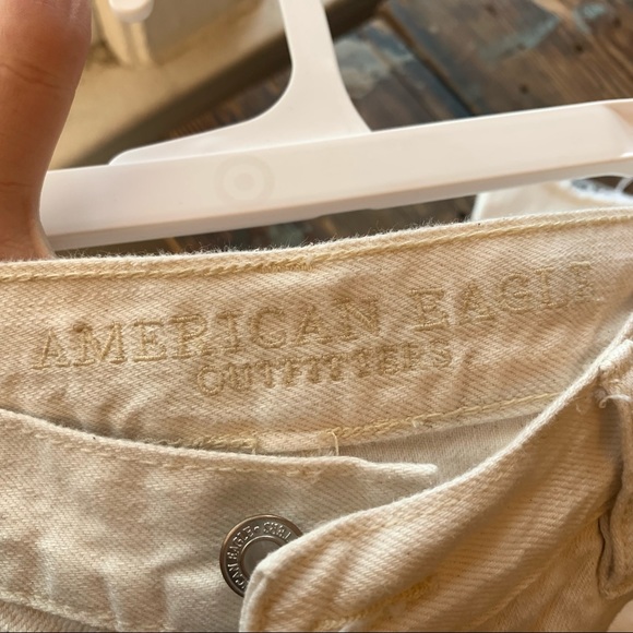 american eagle white crop wide leg hem raw 100% cotton button fly sz 16 short - Picture 9 of 10